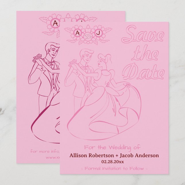Pink Bright & bold wedding Save the Date (Front/Back)