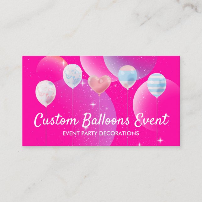 Pink Bright Event Party Planner Decor Balloons Calling Card (Front)