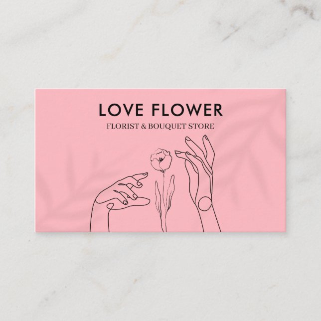 Pink Bright Touching the Flower with Hands Business Card (Front)