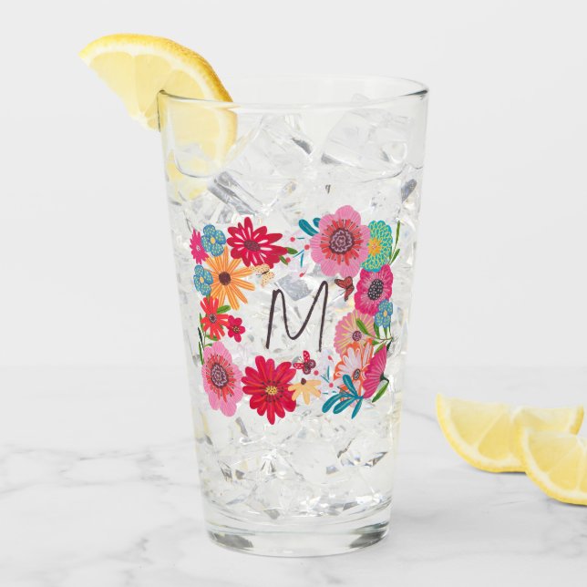 Pink Bright Wildflower Bridal Shower Glass (Front Ice)