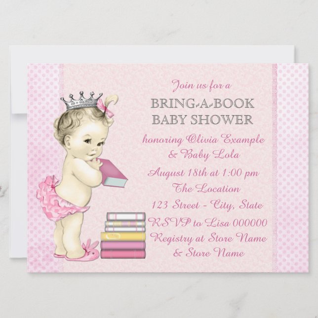 Pink Bring a Book Baby Shower Invitation (Front)