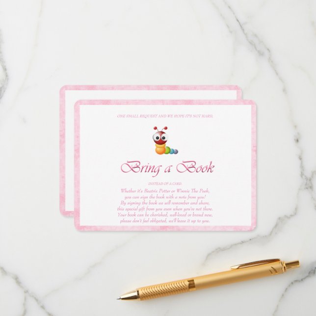 Pink Bring a Book Book Worm  Enclosure Card (Front/Back In Situ)