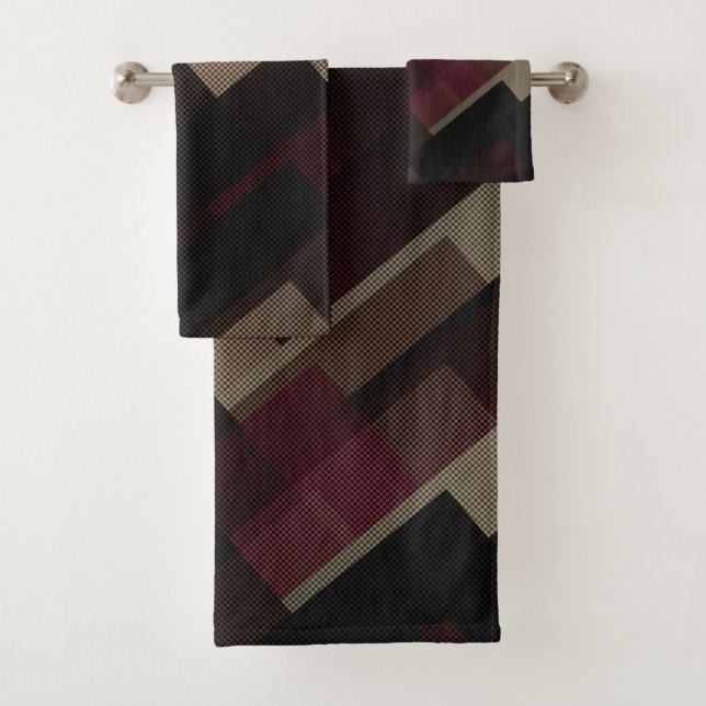 Pink brown and beige geometric bath towel set (Insitu)