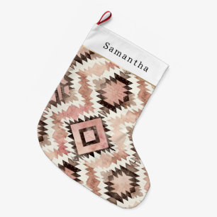 Pink Brown Aztec Christmas Large Christmas Stocking