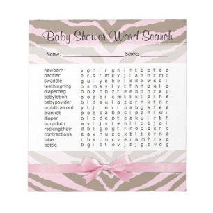 Pink/Brown Baby Shower Word Search Game 40 Pages Notepad