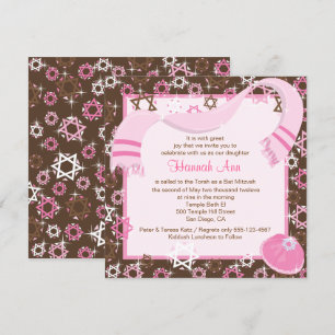Pink & Brown Bat Mitzvah Invitation or Party