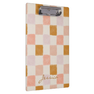 Pink Brown Beige Geometric Personalized Clipboard