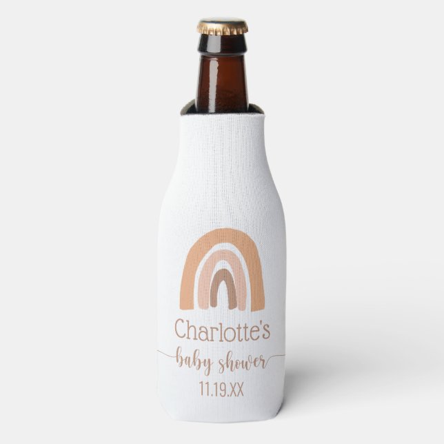 Pink Brown Boho Rainbow Baby Shower  Bottle Cooler (Bottle Front)