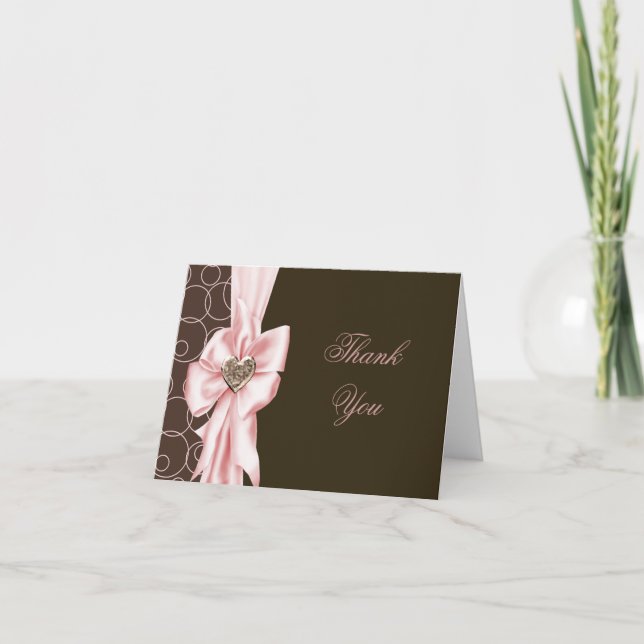 Pink Brown Bow Pink Brown Thank You Cards (Front)