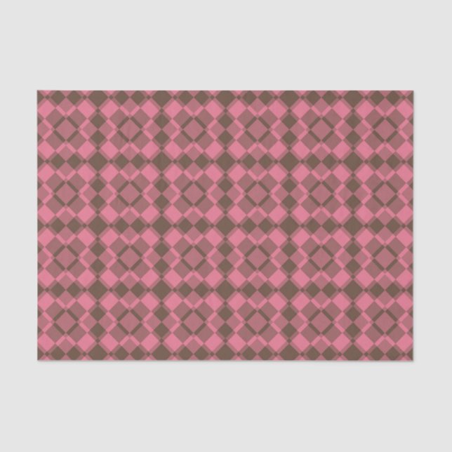 Pink Brown Checker Argyle Pattern Tissue Paper (Front)
