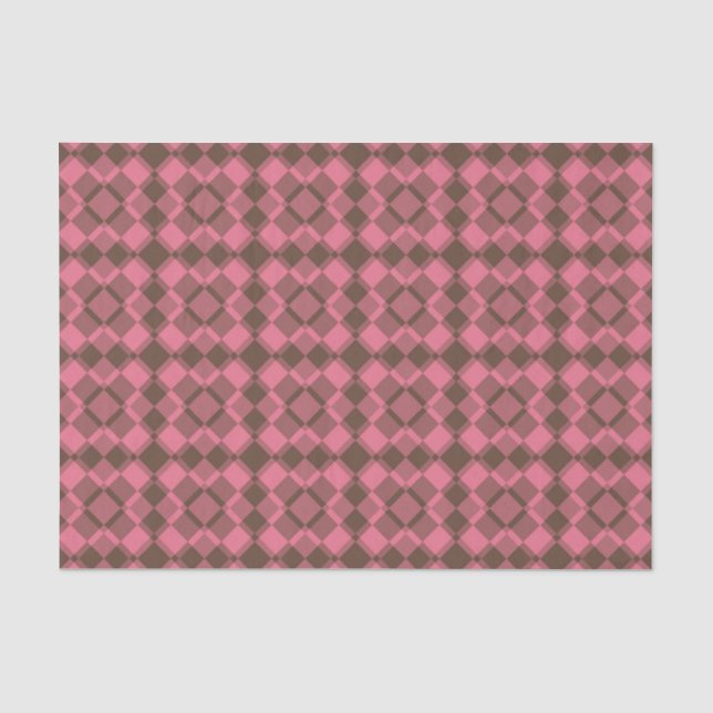 Pink Brown Chequered Argyle Pattern Tissue Paper (Front)