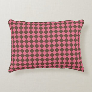 Pink Brown Chequered Diamond Pattern Accent Pillow