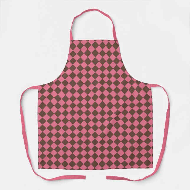 Pink Brown Chequered Diamond Pattern Apron (Front)