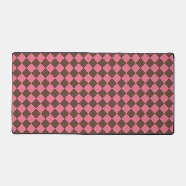Pink Brown Chequered Diamond Pattern Desk Mat (Front)