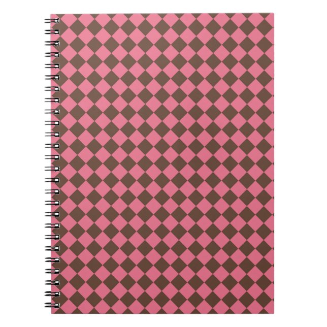 Pink Brown Chequered Diamond Pattern Notebook (Front)