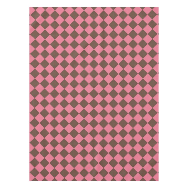Pink Brown Chequered Diamond Pattern Tablecloth (Front)