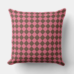 Pink Brown Chequered Diamond Pattern  Throw Pillow