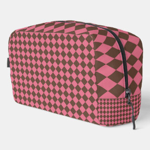 Pink Brown Chequered Diamond Pattern Toiletry Bag