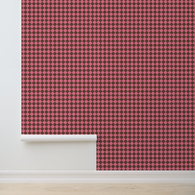 Pink Brown Chequered Diamond Pattern Wallpaper (Application)