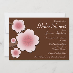 Pink & Brown Cherry Blossom Baby Shower Invitation