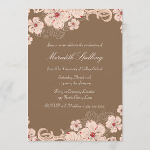 Pink + brown cherry blossom chic graduation party invitation
