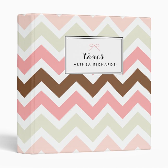 Pink & Brown Chevron Pattern Personalized Binder (Front/Spine)
