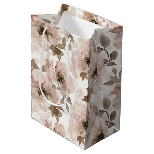 Pink Brown Cowgirl Southwestern Floral  Medium Gift Bag (Front Angled)