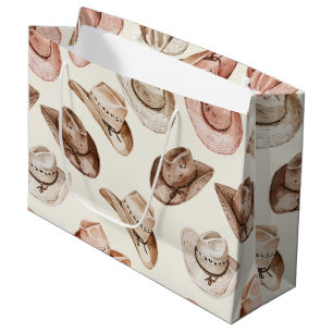 Pink Brown Cowgirl Southwestern Hats Birthday Large Gift Bag