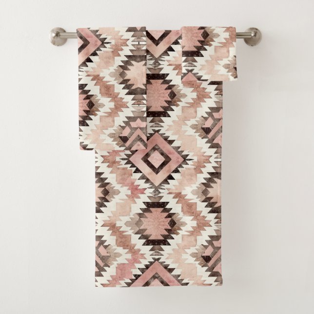 Pink Brown Cowgirl Southwestern Tribal Bath Towel Set (Insitu)
