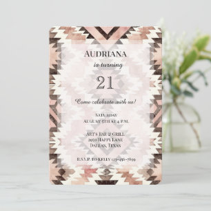 Pink Brown Cowgirl Southwestern Tribal Birthday Invitation