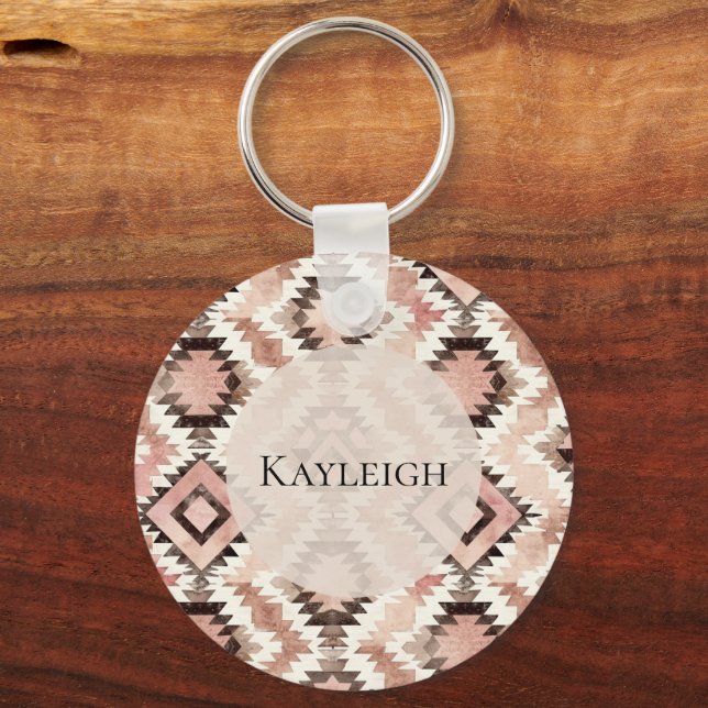 Pink Brown Cowgirl Southwestern Tribal  Keychain (Front)