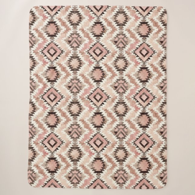 Pink Brown Cowgirl Southwestern Tribal Sherpa Blanket (Front)