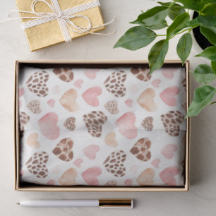 Pink Brown Cream Leopard Animal Hearts Birthday Tissue Paper