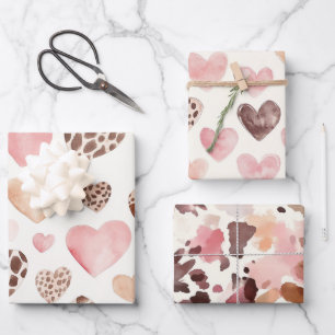 Pink Brown Cream Leopard Animal Hearts Birthday Wrapping Paper Sheet