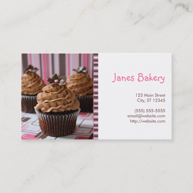 Pink & Brown Cupcakes Business Card (Front)