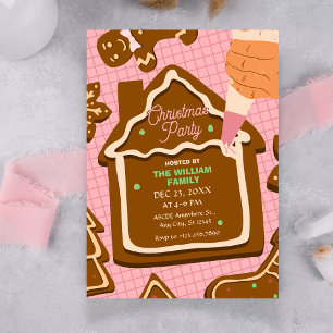 Pink brown cute Gingerbread christmas party Invitation