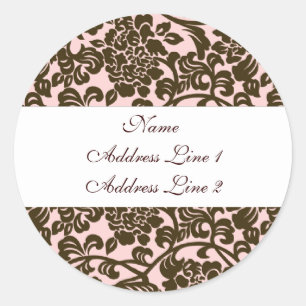 Pink Brown Damask Address Labels