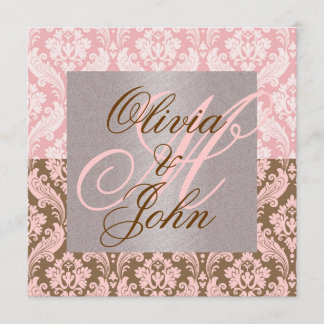PINK & BROWN DAMASK Elegant Wedding Invitation