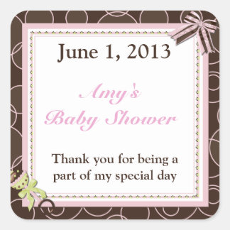Pink Brown Dot Baby Shower Thank You Stickers