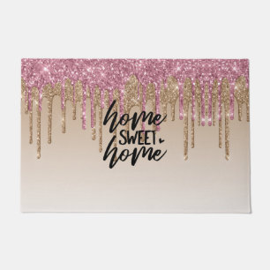 Pink & Brown Dripping Glitter   Home Sweet Home Doormat