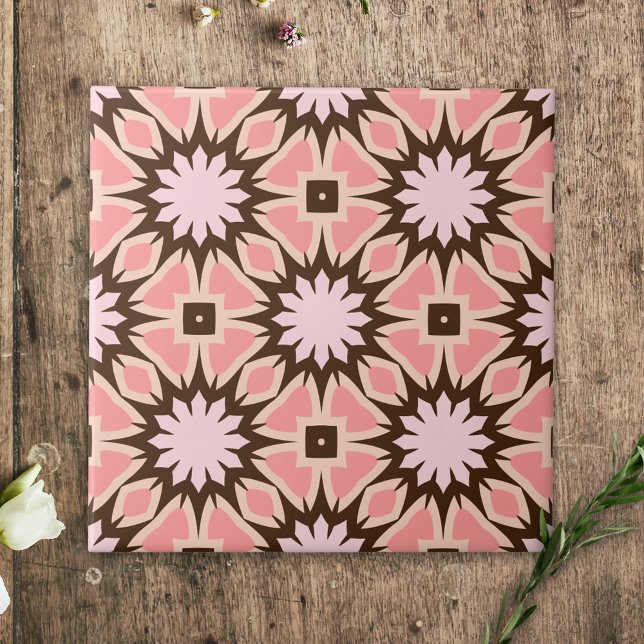 Pink & Brown Ethnic Mosaic Geometric Pattern Tile (Creator Uploaded)