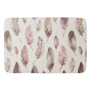 Pink Brown Feathers Bath Mat