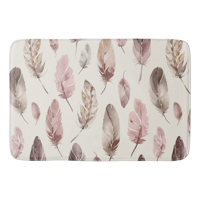 Pink Brown Feathers  Bath Mat (Front)