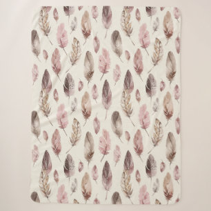 Pink Brown Feathers Sherpa Blanket