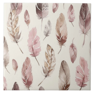 Pink Brown Feathers  Tile