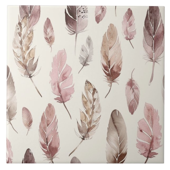 Pink Brown Feathers  Tile (Front)