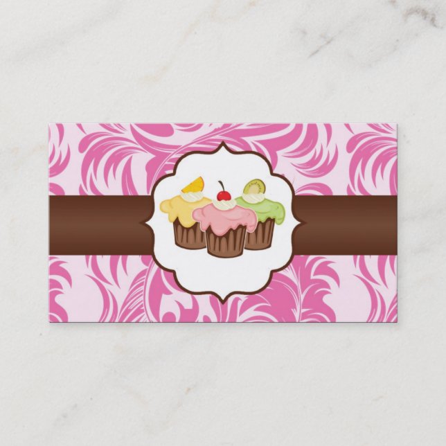 Pink & Brown Floral Cup Carte de visite de boulang (Devant)