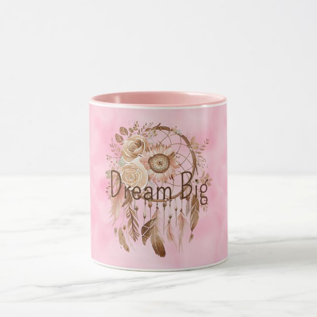 Pink Brown Floral Dream Catcher  Mug (Center)
