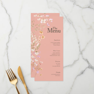 Pink Brown Flowers Wedding Event Menu Table Decor