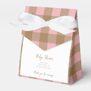 Pink & Brown Gingham Shower Thank You Favor Box